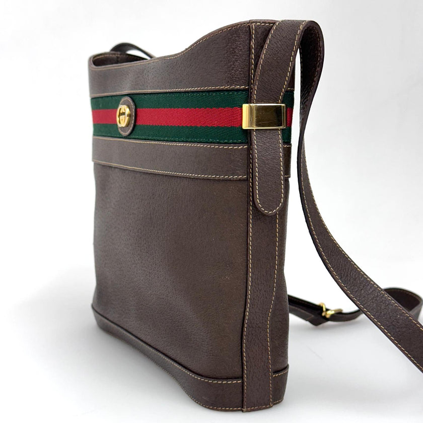 Gucci Borsa a tracolla Web Stripe pelle di cinghiale marrone Vintage anni ’80