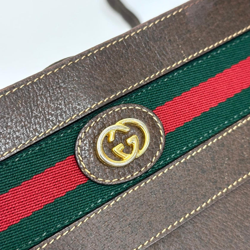Gucci Borsa a tracolla Web Stripe pelle di cinghiale marrone Vintage anni ’80