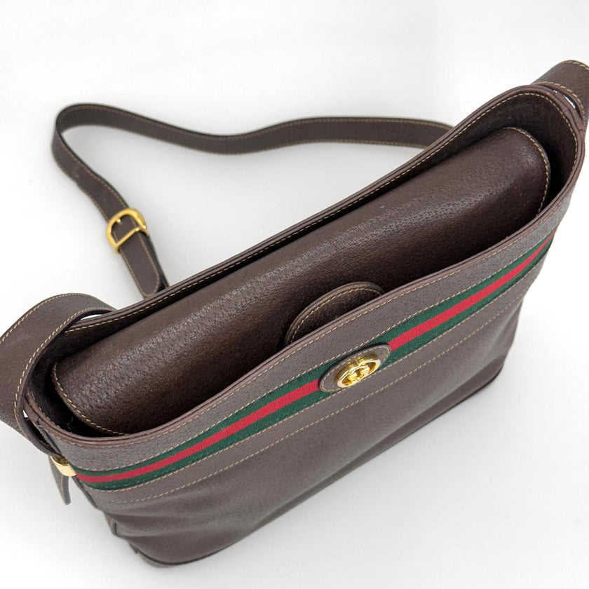 Gucci Borsa a tracolla Web Stripe pelle di cinghiale marrone Vintage anni ’80