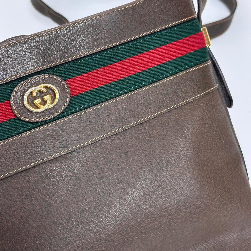 Gucci Borsa a tracolla Web Stripe pelle di cinghiale marrone Vintage anni ’80