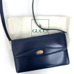 Gucci Borsa a tracolla in pelle blu con logo GG oro anni ‘80