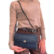 Gucci Borsa a tracolla in pelle blu con logo GG oro anni ‘80