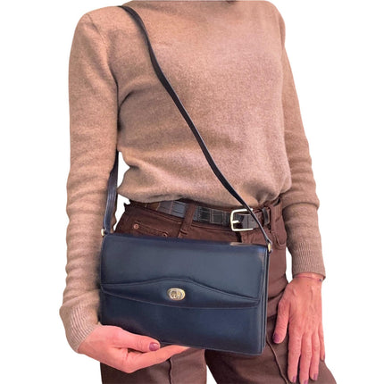 Gucci Borsa a tracolla in pelle blu con logo GG oro anni ‘80