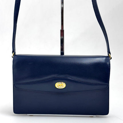Gucci Borsa a tracolla in pelle blu con logo GG oro anni ‘80