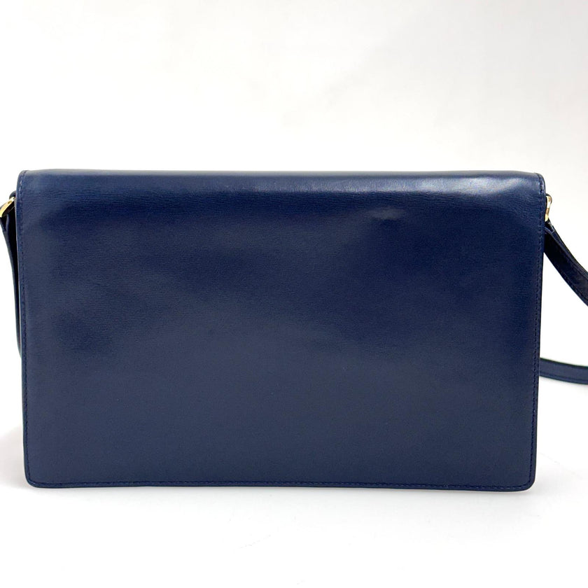 Gucci Borsa a tracolla in pelle blu con logo GG oro anni ‘80