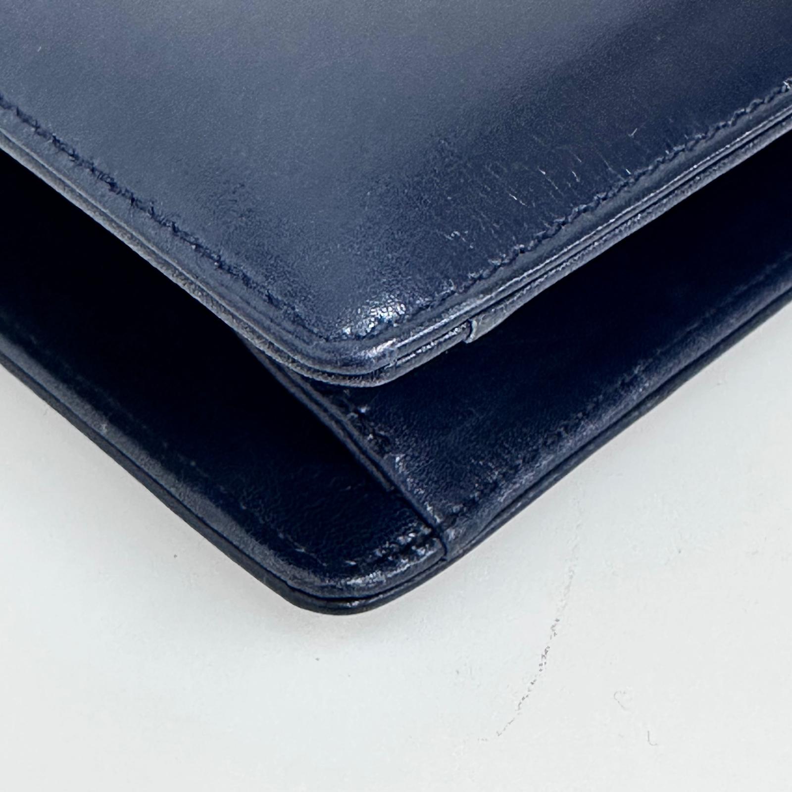 Gucci Borsa a tracolla in pelle blu con logo GG oro anni ‘80