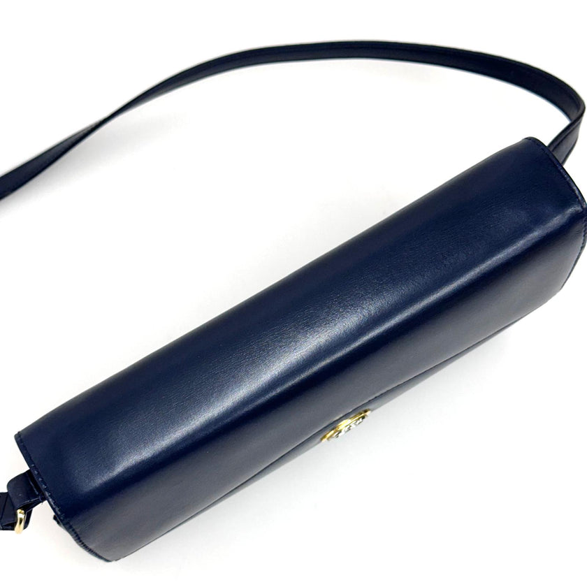 Gucci Borsa a tracolla in pelle blu con logo GG oro anni ‘80