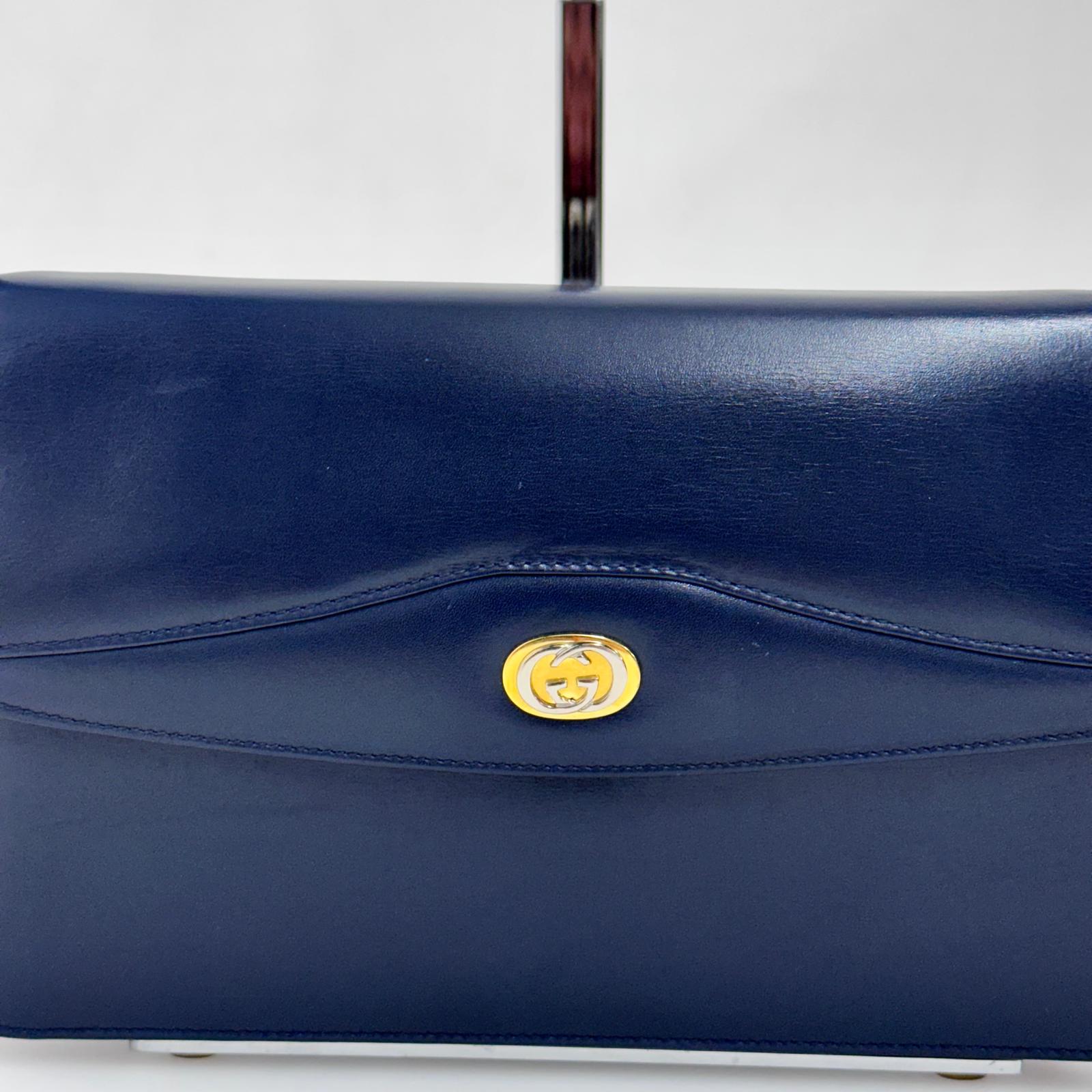 Gucci Borsa a tracolla in pelle blu con logo GG oro anni ‘80