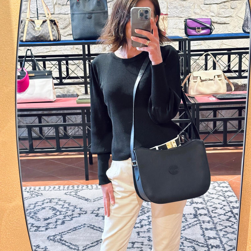 Gucci Borsa a tracolla pelle nera Interlocking GG Vintage