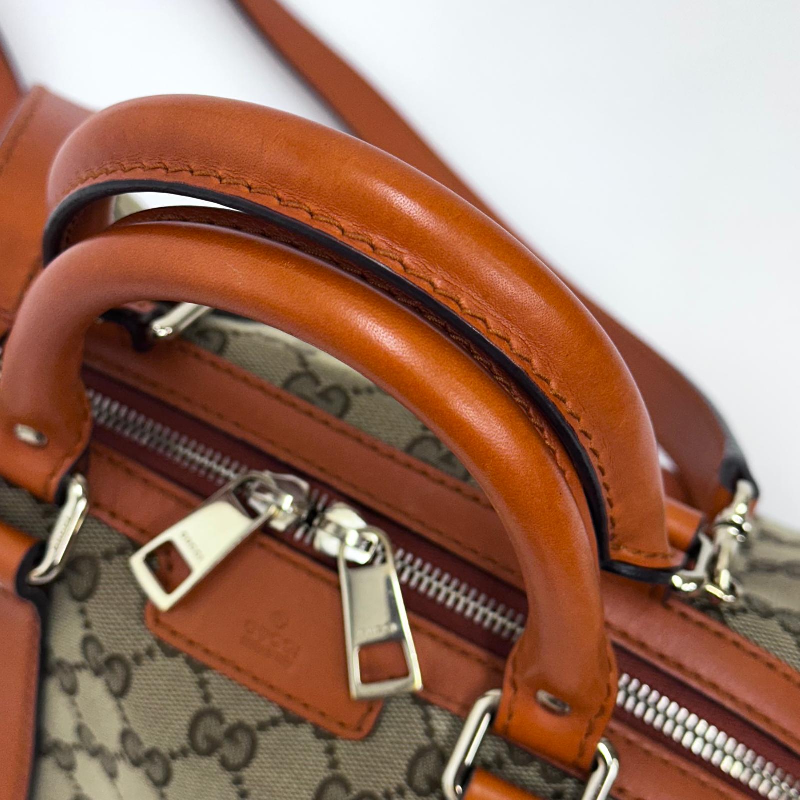 Gucci Boston Bag in tela GG Supreme con Dettagli in Pelle Arancio