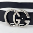 Gucci Cintura GG Marmont in pelle nera con fibbia doppia G argento
