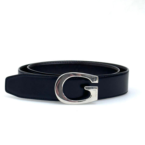 Gucci Cintura in pelle reversibile nera/marrone con fibbia G argento Mis. 80