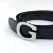 Gucci Cintura in pelle reversibile nera/marrone con fibbia G argento Mis. 80