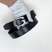 Gucci Cintura in pelle reversibile nera/marrone con fibbia G argento Mis. 80
