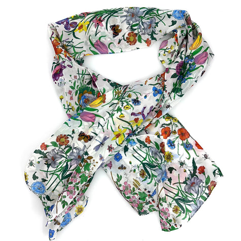 Gucci Foulard Flora in seta bianca con stampa Flora