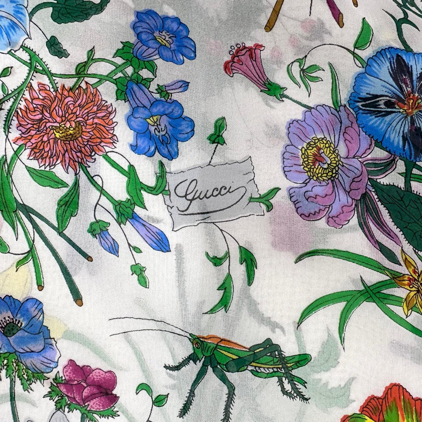 Gucci Foulard Flora in seta bianca con stampa Flora