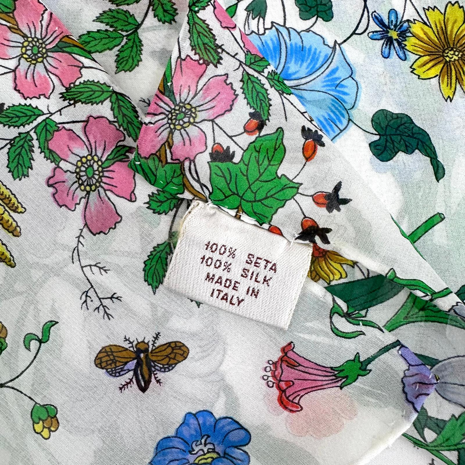 Gucci Foulard Flora in seta bianca con stampa Flora
