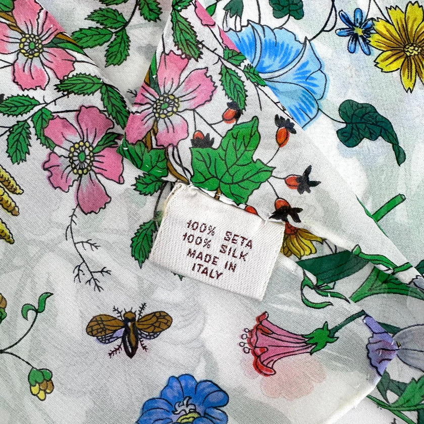 Gucci Foulard Flora in seta bianca con stampa Flora