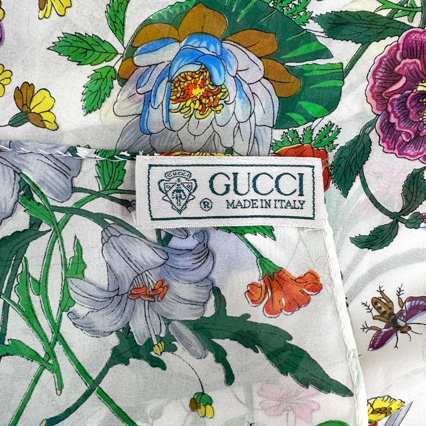 Gucci Foulard Flora in seta bianca con stampa Flora