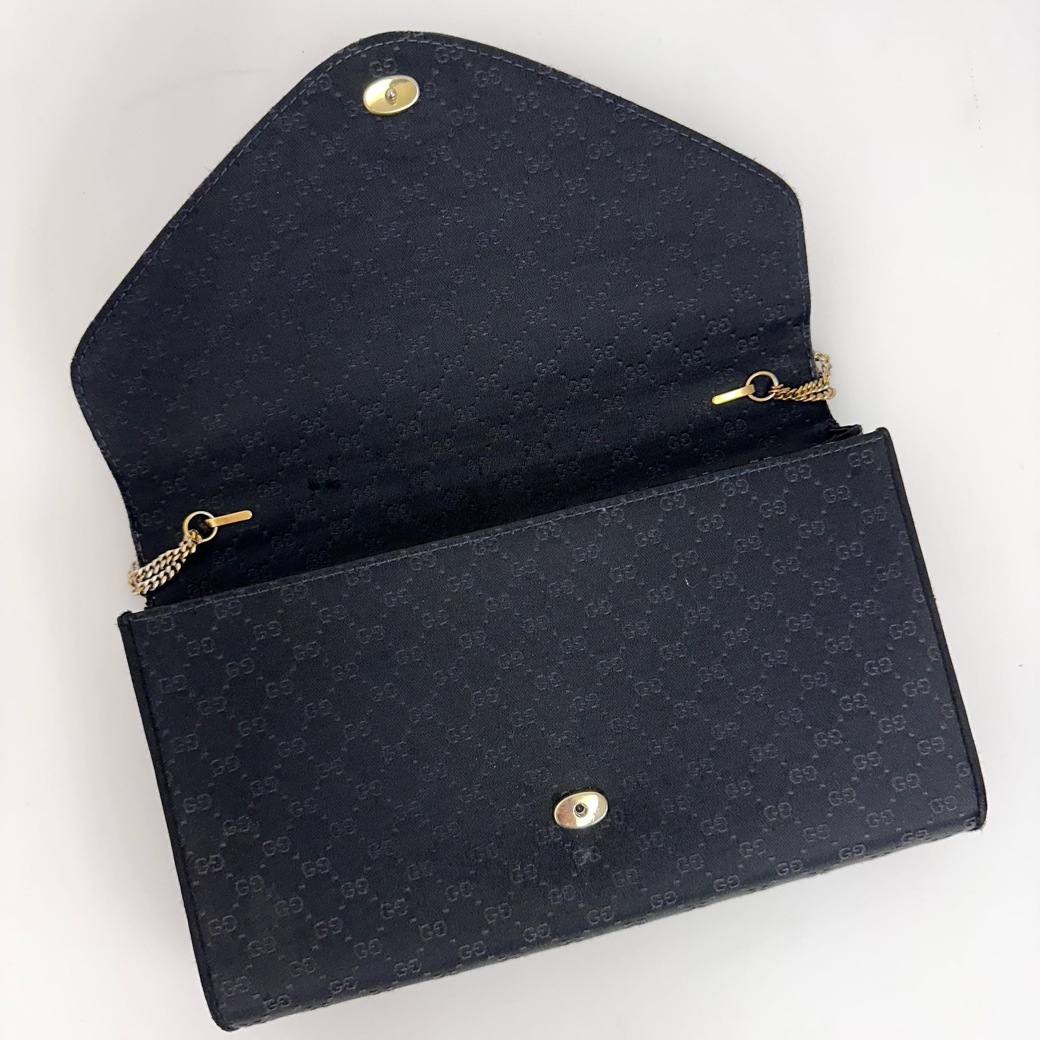 Gucci GG Pochette Monogram Raso Nero con catena argento 1989