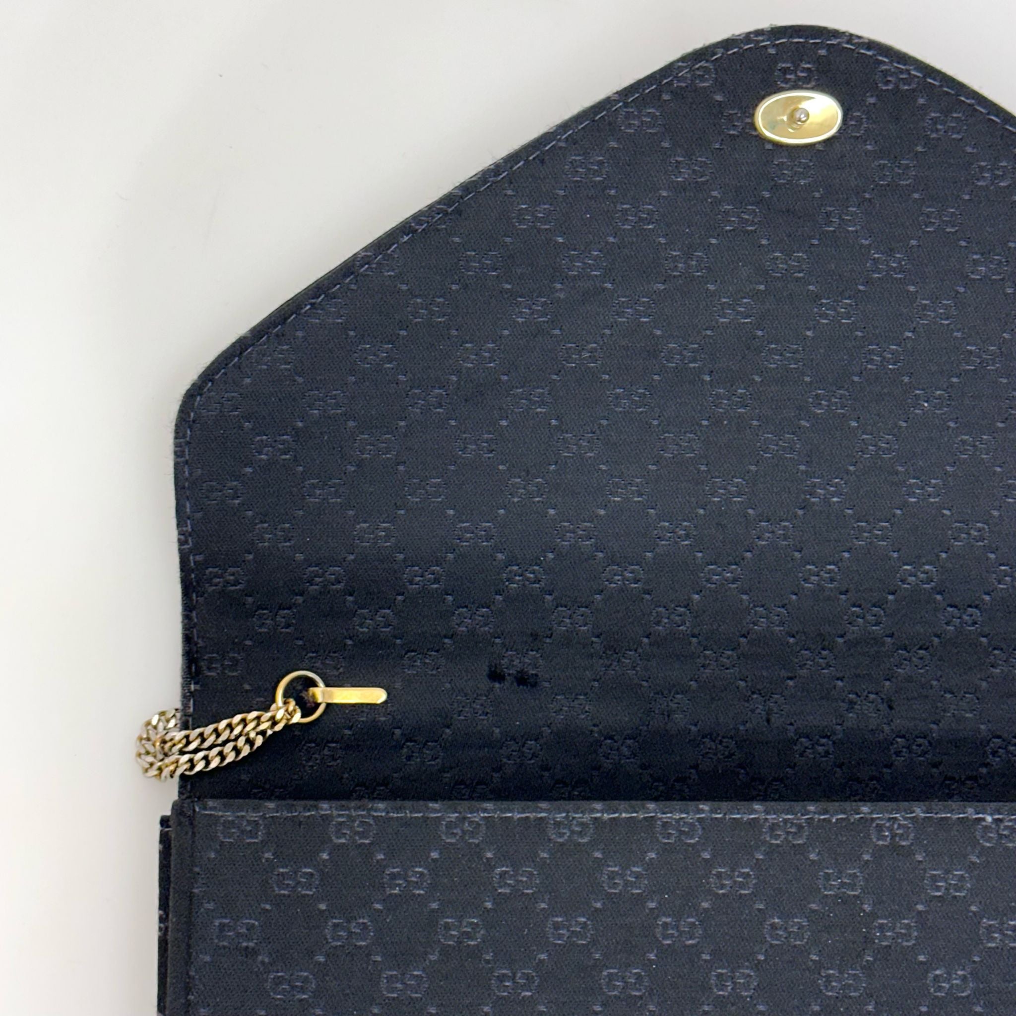 Gucci GG Pochette Monogram Raso Nero con catena argento 1989
