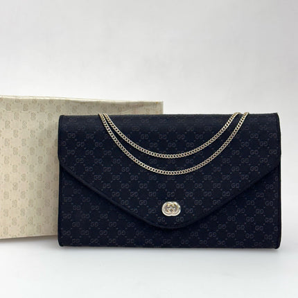Gucci GG Pochette Monogram Raso Nero con catena argento 1989