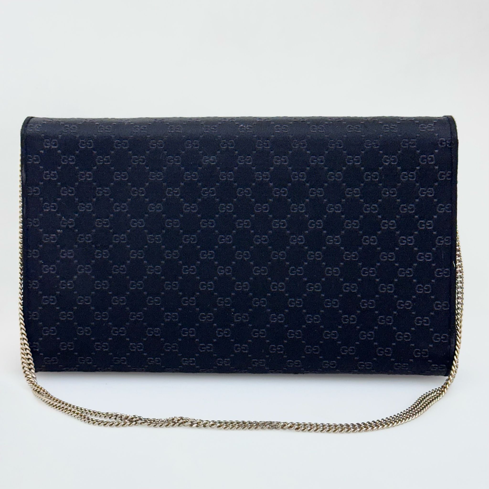 Gucci GG Pochette Monogram Raso Nero con catena argento 1989