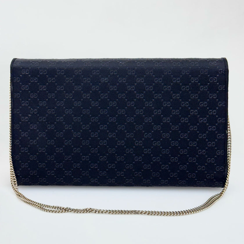 Gucci GG Pochette Monogram Raso Nero con catena argento 1989