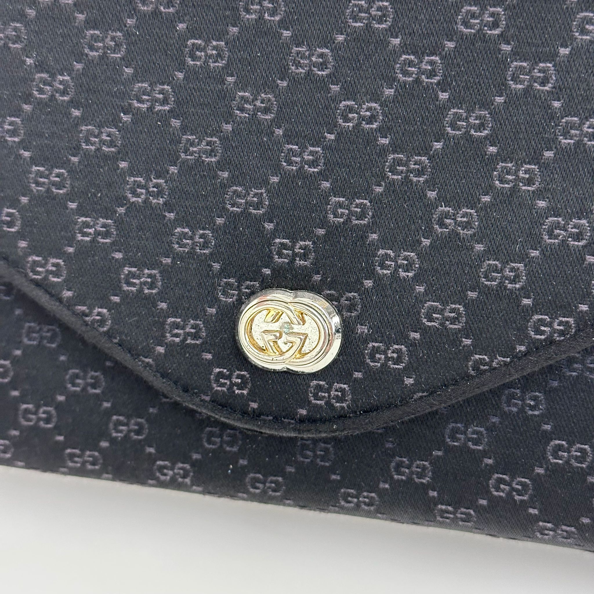 Gucci GG Pochette Monogram Raso Nero con catena argento 1989