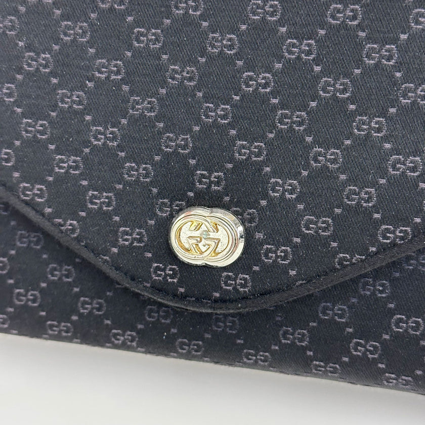 Gucci GG Pochette Monogram Raso Nero con catena argento 1989