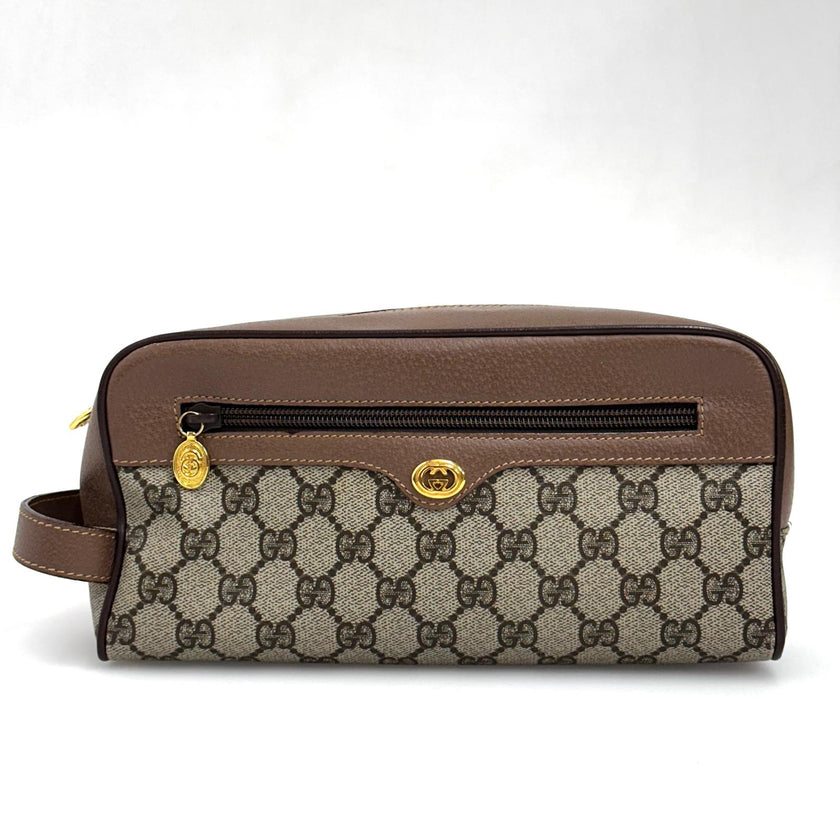 Gucci Ophidia Borsa pochette vintage in tela GG Supreme e pelle marrone