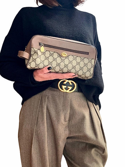 Gucci Ophidia Borsa pochette vintage in tela GG Supreme e pelle marrone