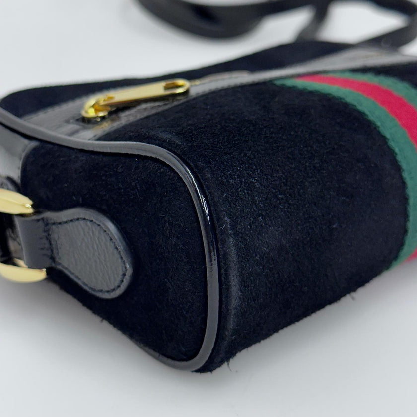 Gucci Ophidia Small Camera Bag in Camoscio Nero e Pelle Verniciata