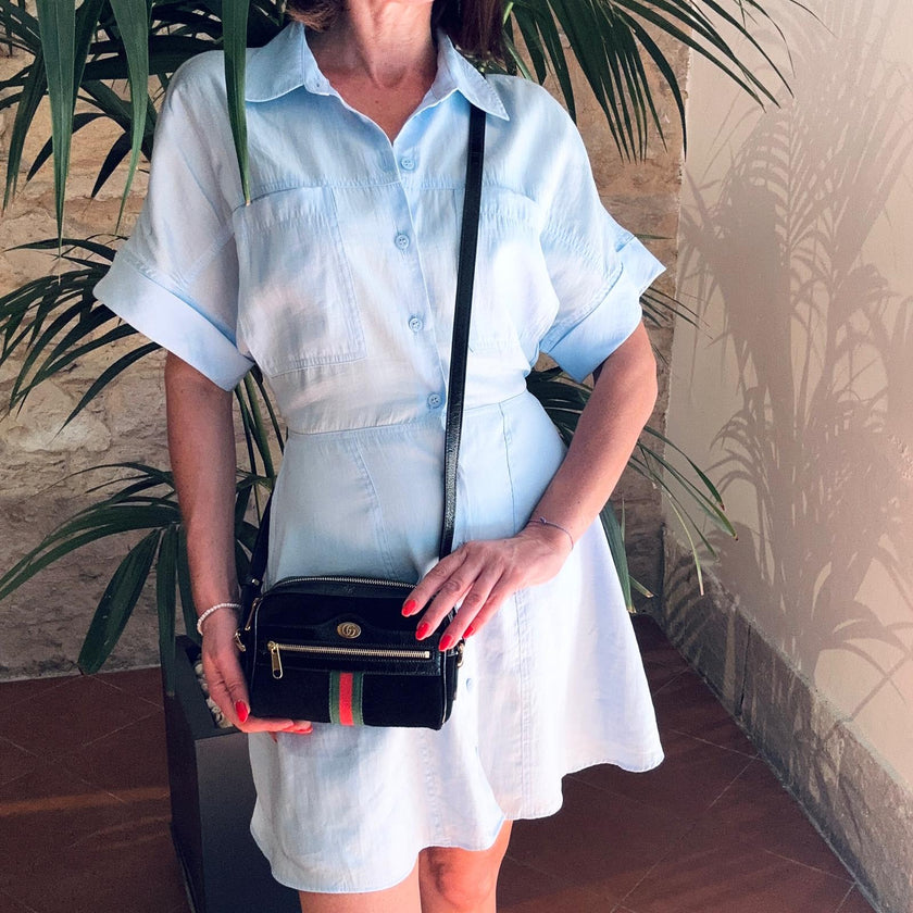 Gucci Ophidia Small Camera Bag in Camoscio Nero e Pelle Verniciata