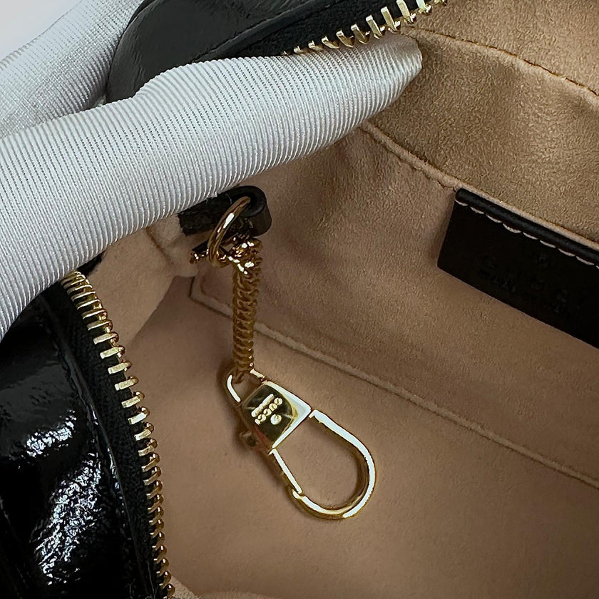 Gucci Ophidia Small Camera Bag in Camoscio Nero e Pelle Verniciata