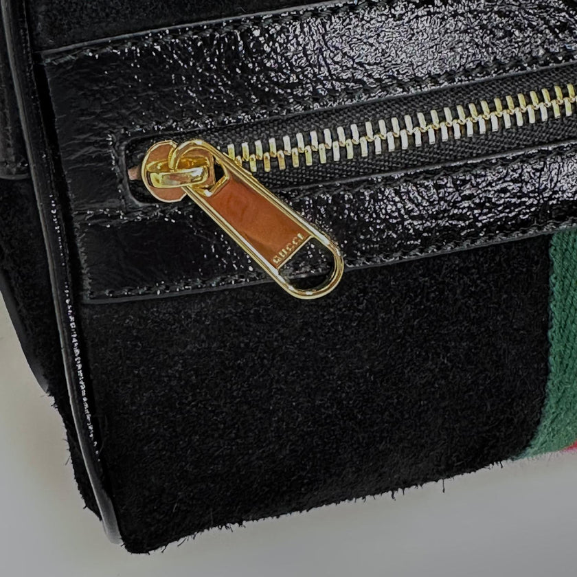 Gucci Ophidia Small Camera Bag in Camoscio Nero e Pelle Verniciata