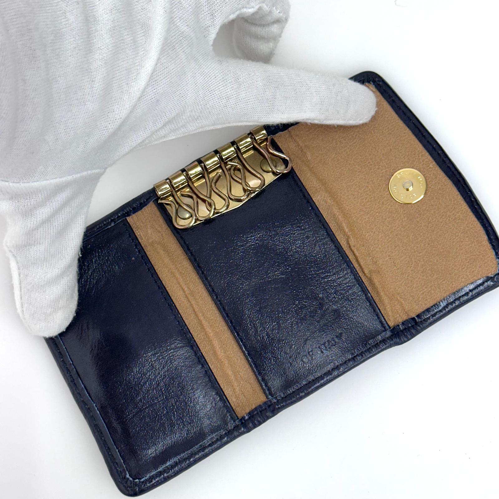 Gucci Portachiavi Vintage GG Monogram Blu con Custodia in Pelle