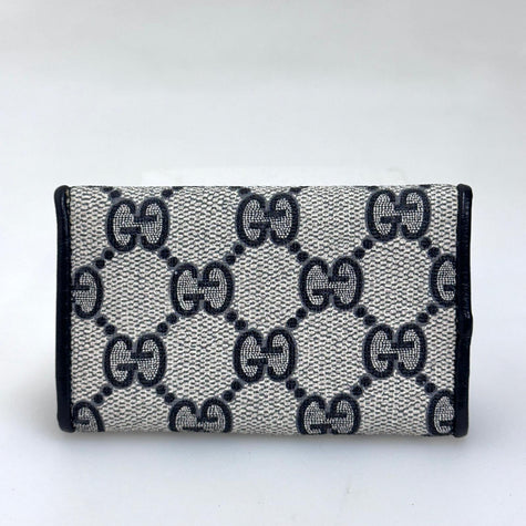 Gucci Portachiavi Vintage GG Monogram Blu con Custodia in Pelle