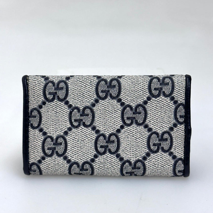 Gucci Portachiavi Vintage GG Monogram Blu con Custodia in Pelle