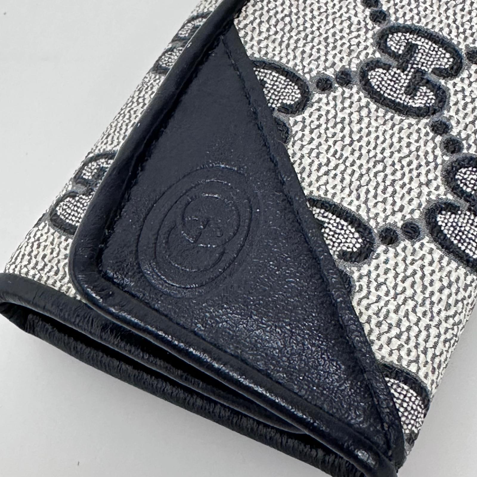 Gucci Portachiavi Vintage GG Monogram Blu con Custodia in Pelle