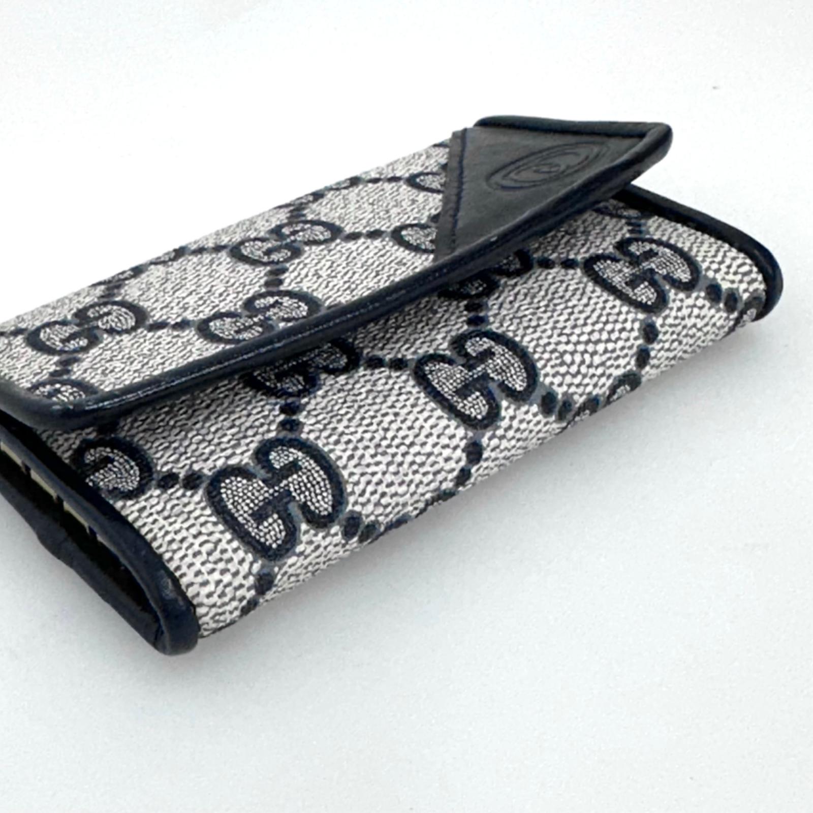 Gucci Portachiavi Vintage GG Monogram Blu con Custodia in Pelle
