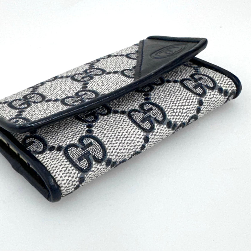 Gucci Portachiavi Vintage GG Monogram Blu con Custodia in Pelle