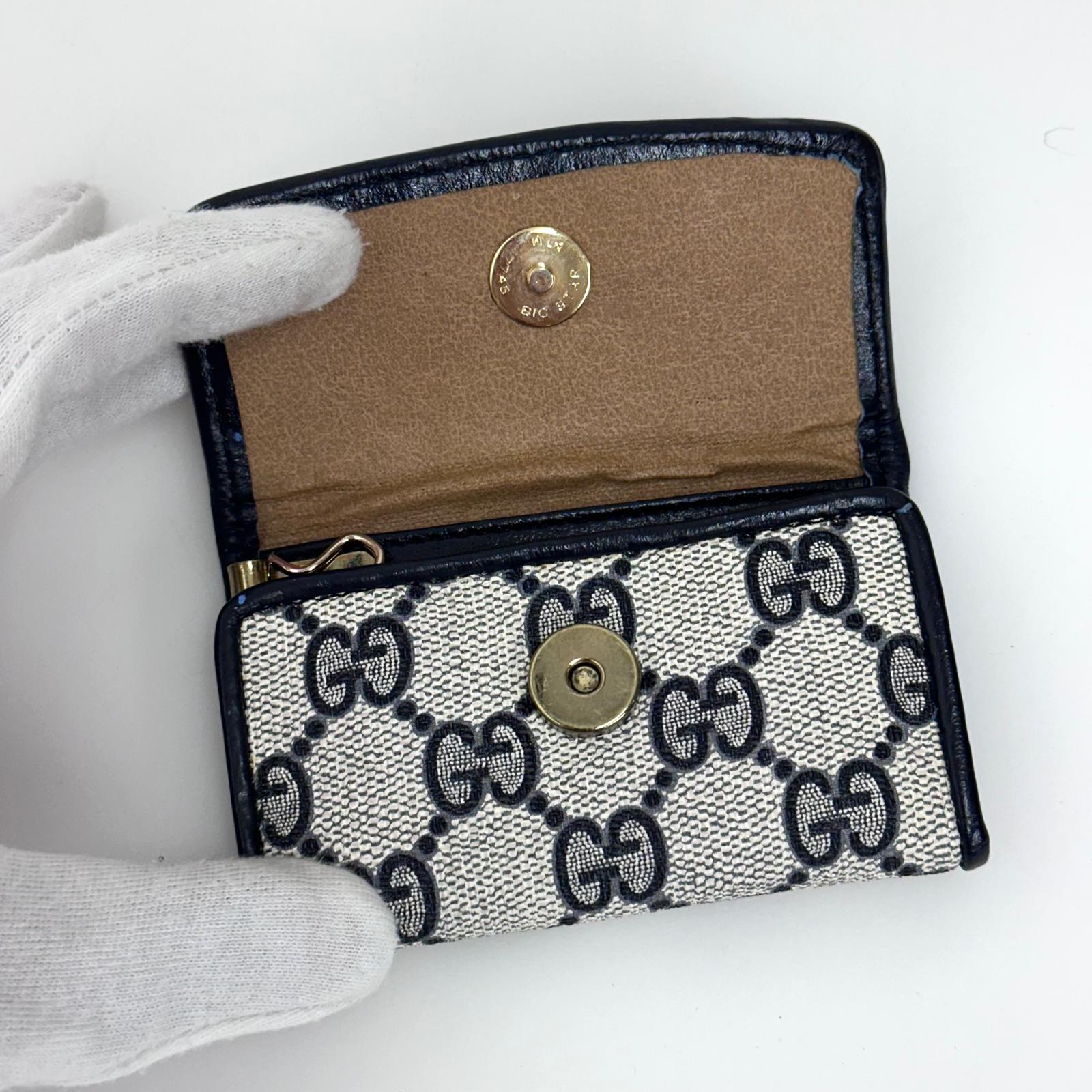 Gucci Portachiavi Vintage GG Monogram Blu con Custodia in Pelle