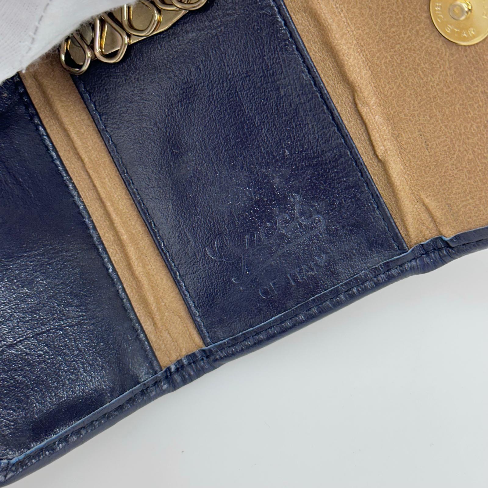 Gucci Portachiavi Vintage GG Monogram Blu con Custodia in Pelle