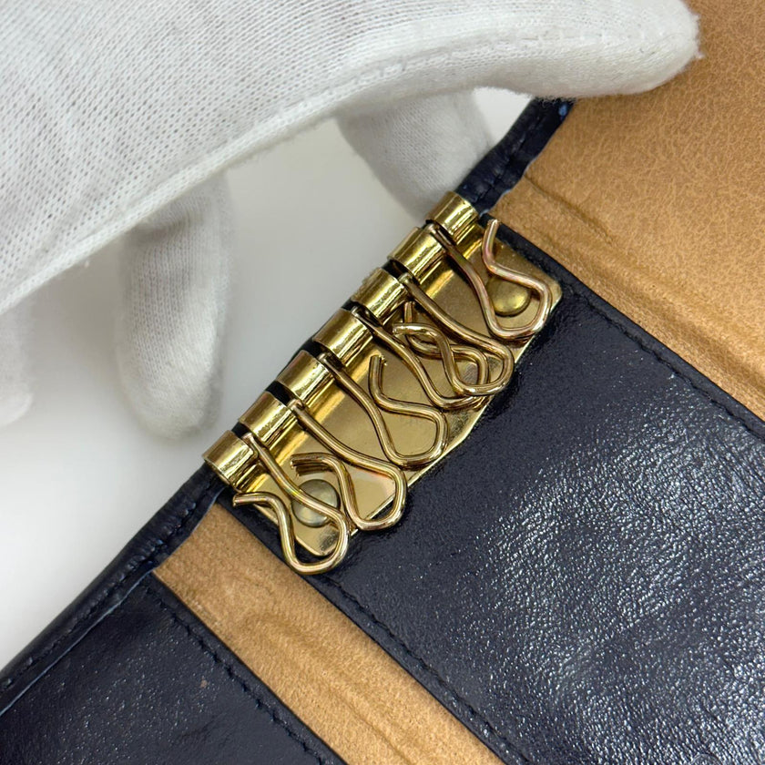 Gucci Portachiavi Vintage GG Monogram Blu con Custodia in Pelle
