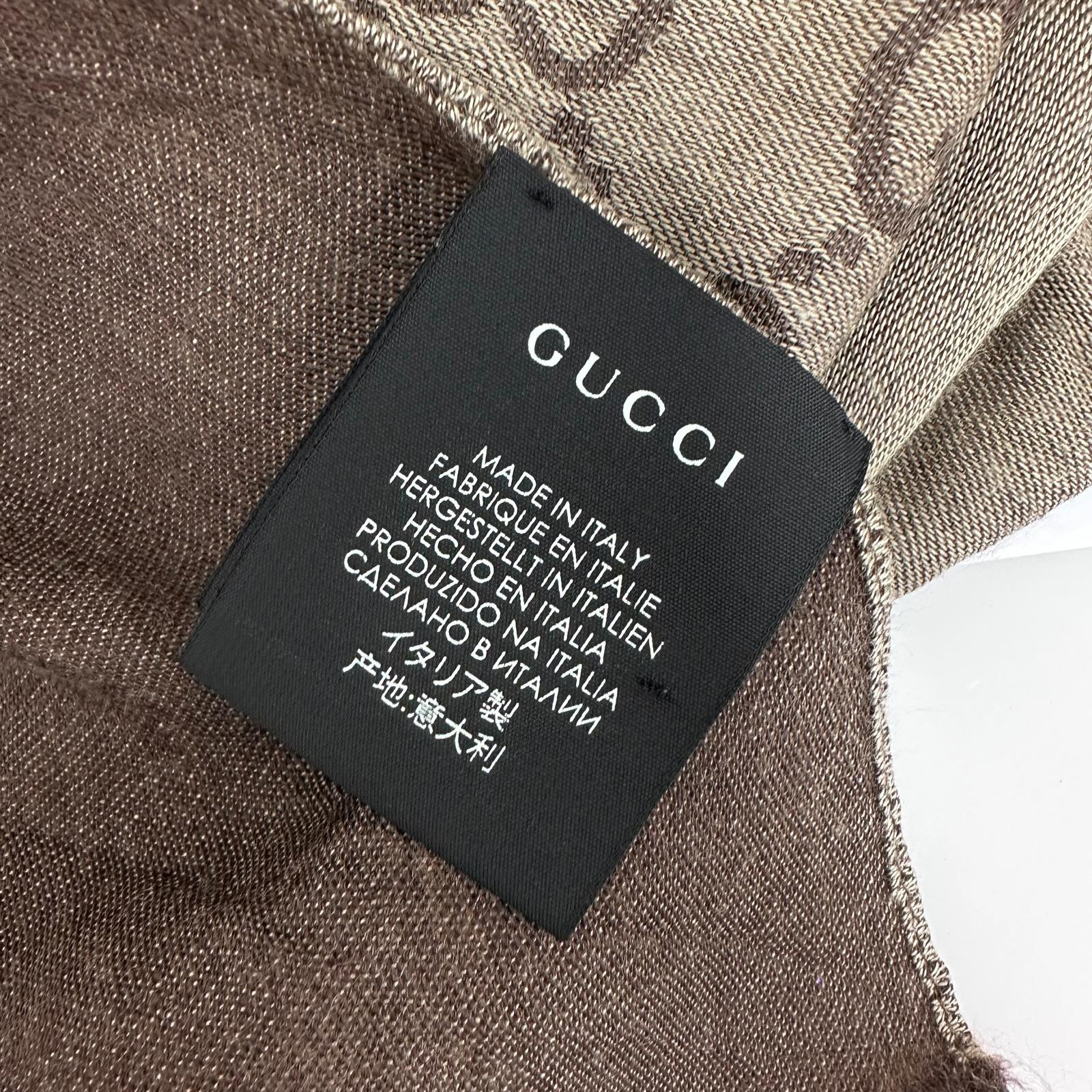 Gucci Sciarpa double face in lana e seta beige e marrone GG monogram