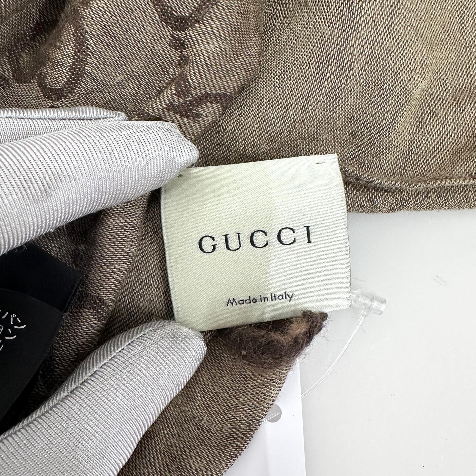 Gucci Sciarpa double face in lana e seta beige e marrone GG monogram