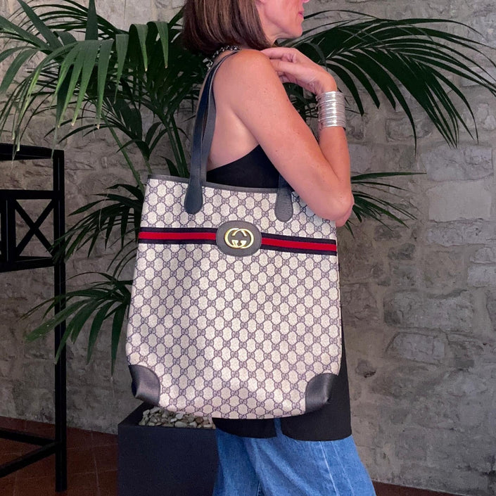 Gucci Shopper Tote Vintage in Tela GG Supreme Blu
