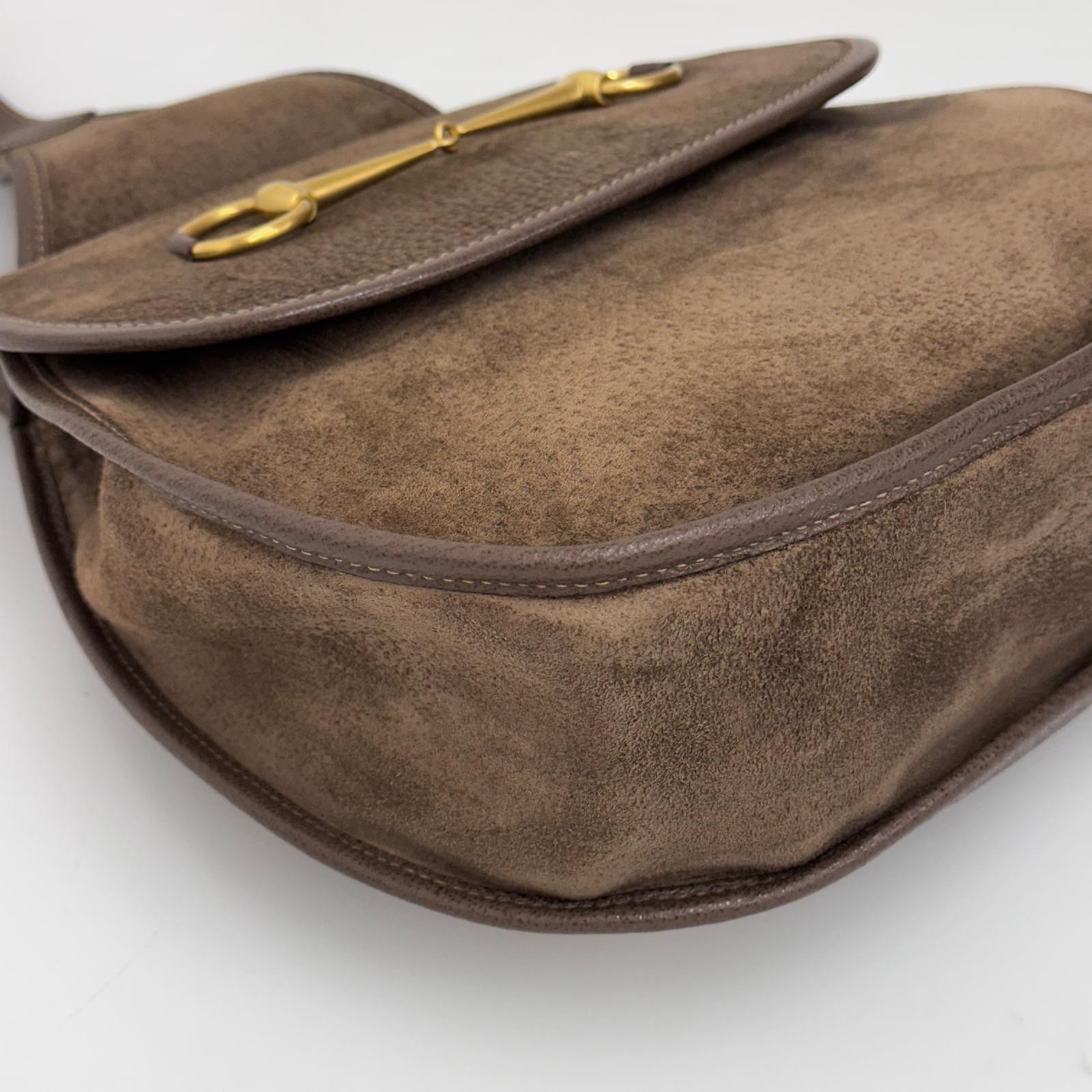 Gucci Zaino monospalla Horsebit in suede marrone e pelle