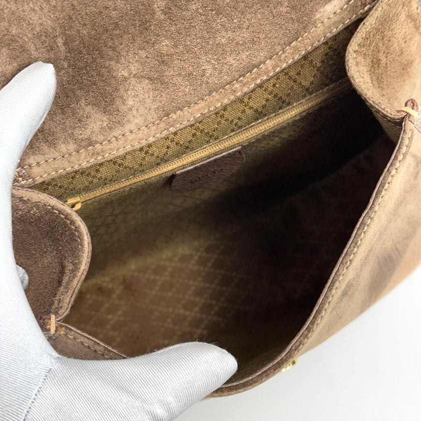 Gucci Zaino monospalla Horsebit in suede marrone e pelle